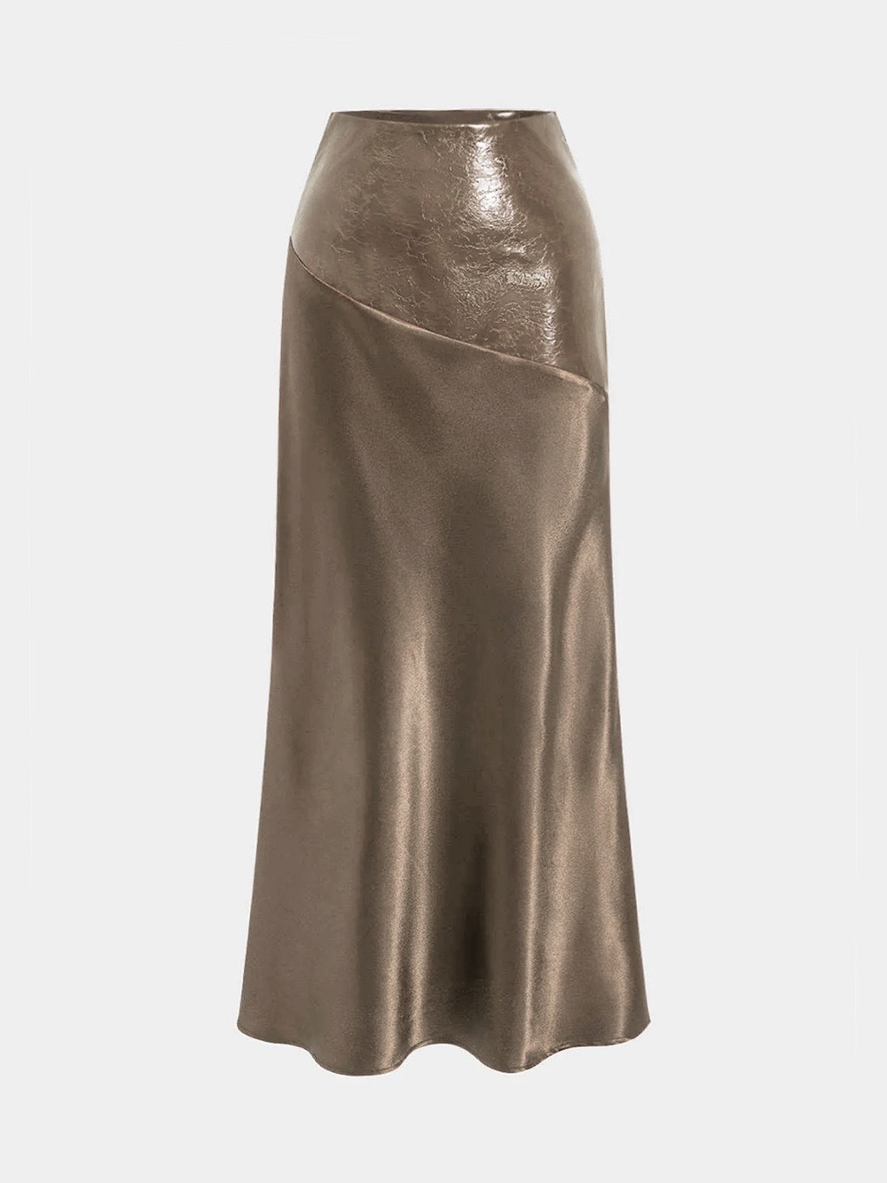 Commense Champagne Bronze Faux Leather Satin Maxi Skirt Asymmetrical Y2K Size M